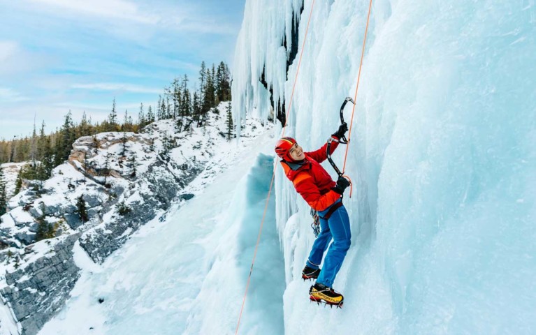 Ice Climbing on Cline River falls, Nordegg Alberta