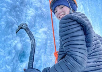 Teenage Boy Learning to Ice Climb In Nordegg Alberta
