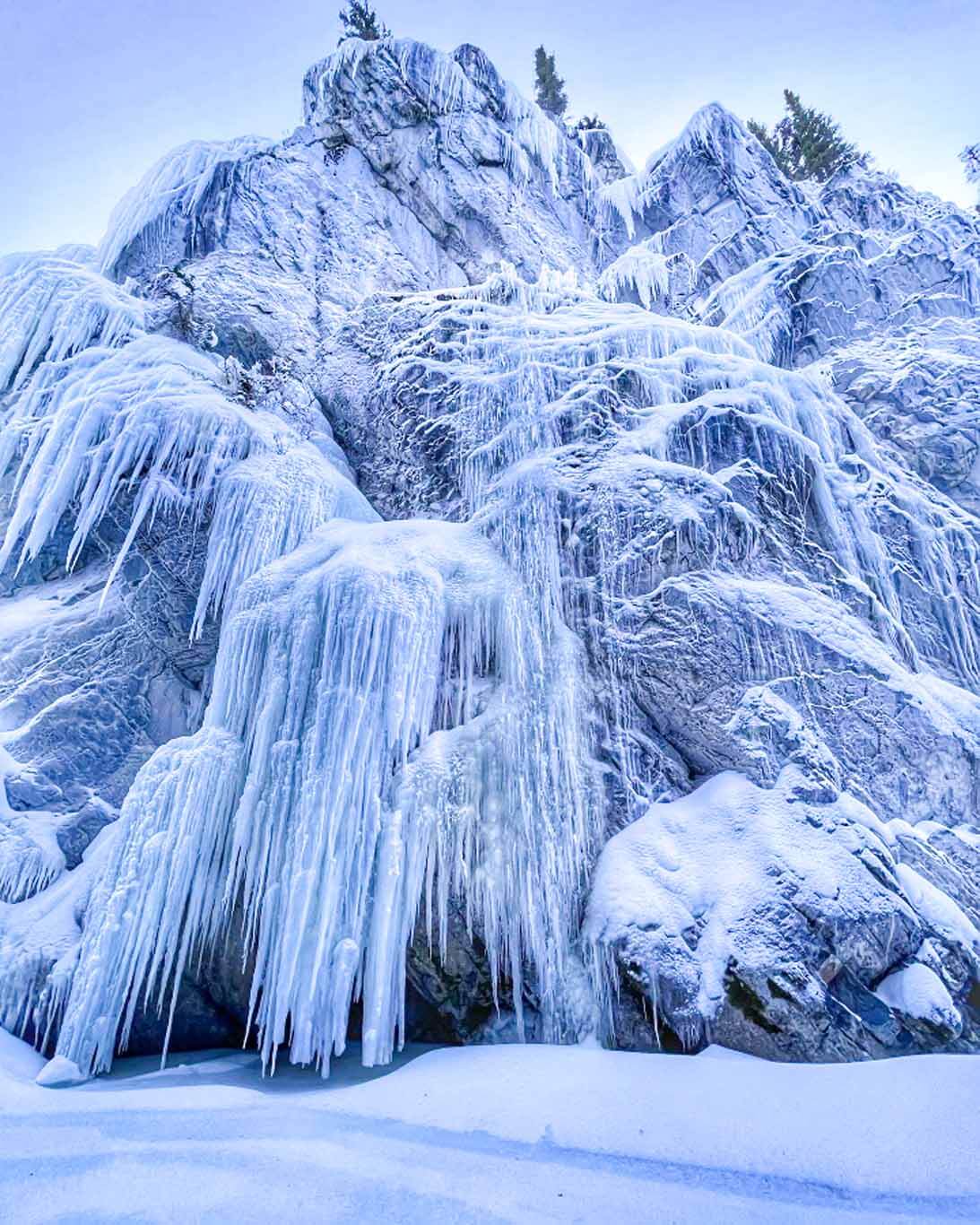 Frozen Waterfall in Lake Abraham, Alberta