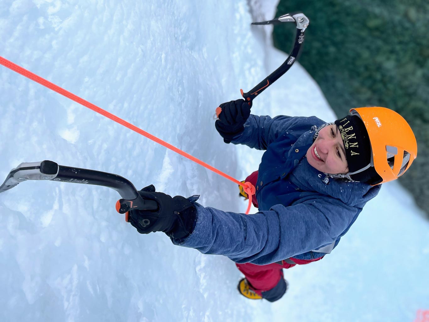 Woman learning to ice climb at the cline river gallery