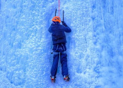 Teenage Boy Learning to Ice Climb In Nordegg Alberta