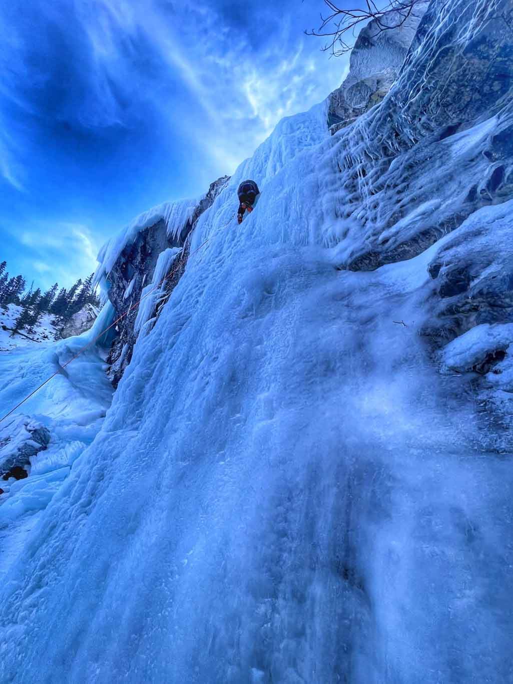 Man Learning to Ice Climb In Nordegg Alberta