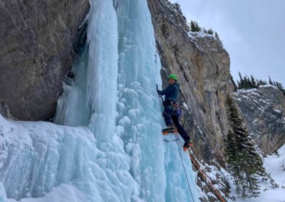 Man Learning to Ice Climb In Nordegg Alberta
