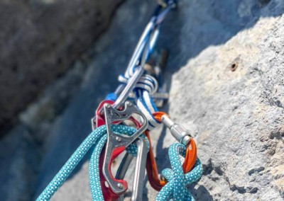 Multi pitch climbing belay setup for belaying the second climber