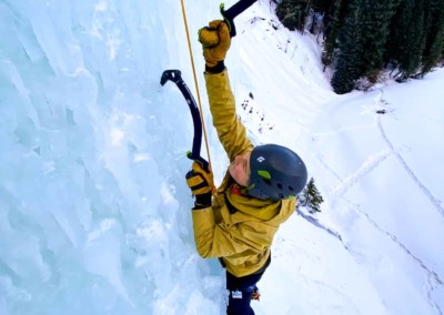 Teenage boy learning to ice climb in David Thompson Country, Alberta