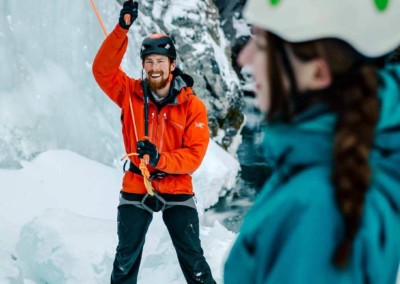 Tim Taylor, ACMG Guide, teaching people how to ice climb
