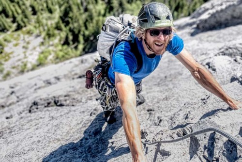 Man climbing a multi pitch climb in Nordegg, Alberta
