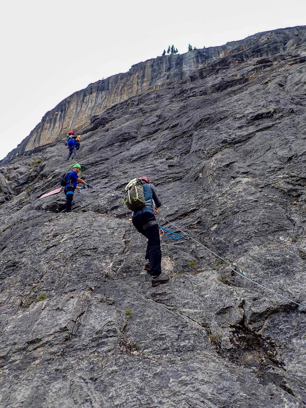 Climbers on the From Nordegg With Love Via Ferrata West of Nordegg, Alberta