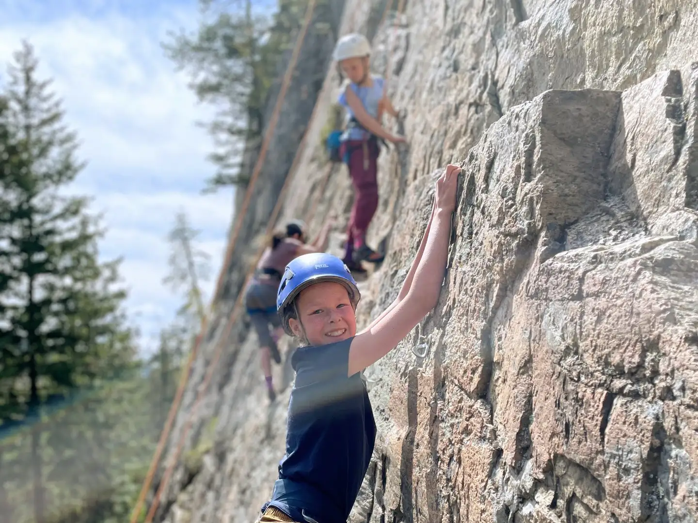 A family trying outdoor rock climbing in David Thompson Country, alberta